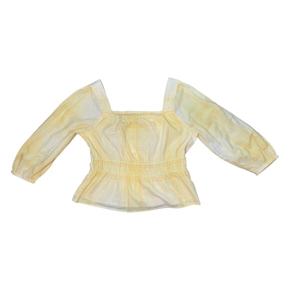 Free Assembly 3/4 Sleeve Square Neck Top Peplum Hem Cadmium Yellow Plaid Size XL - Picture 10 of 14